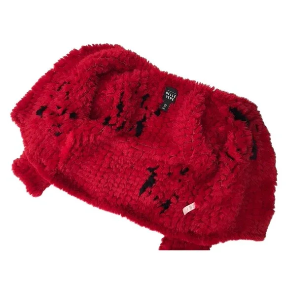 BELLE VERE Small FAB Faux Fur Jacket BIG STAR Red Black Open/Closed Wear - Picture 11 of 16